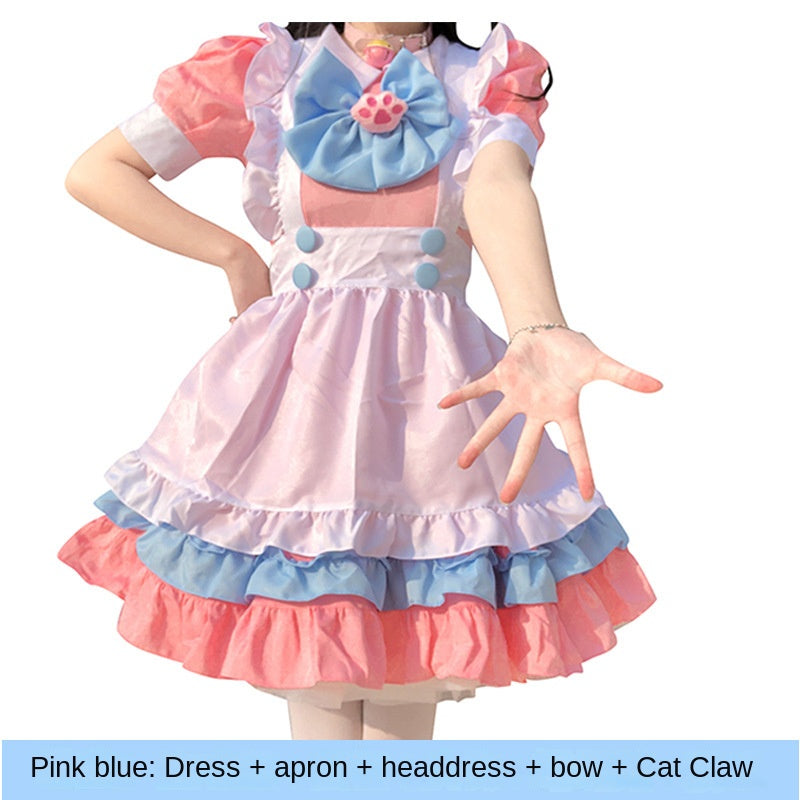 Cute Pink Maid Costume Style Daily Lolita Dress Set for Women