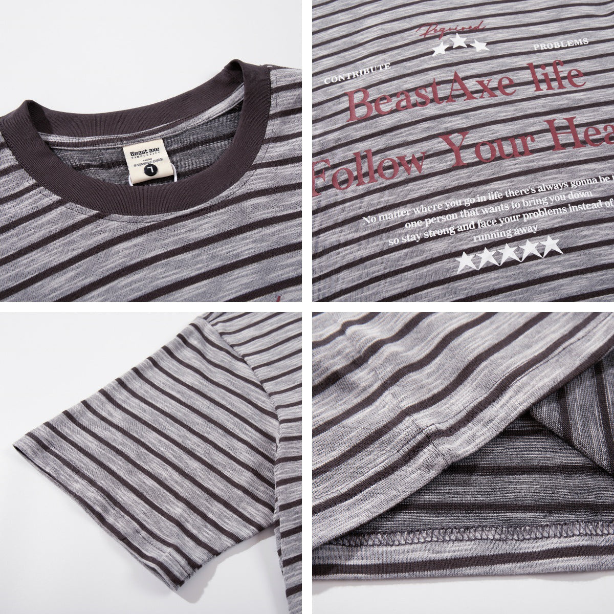 Stripe Letter Print Crew Neck T-Shirt