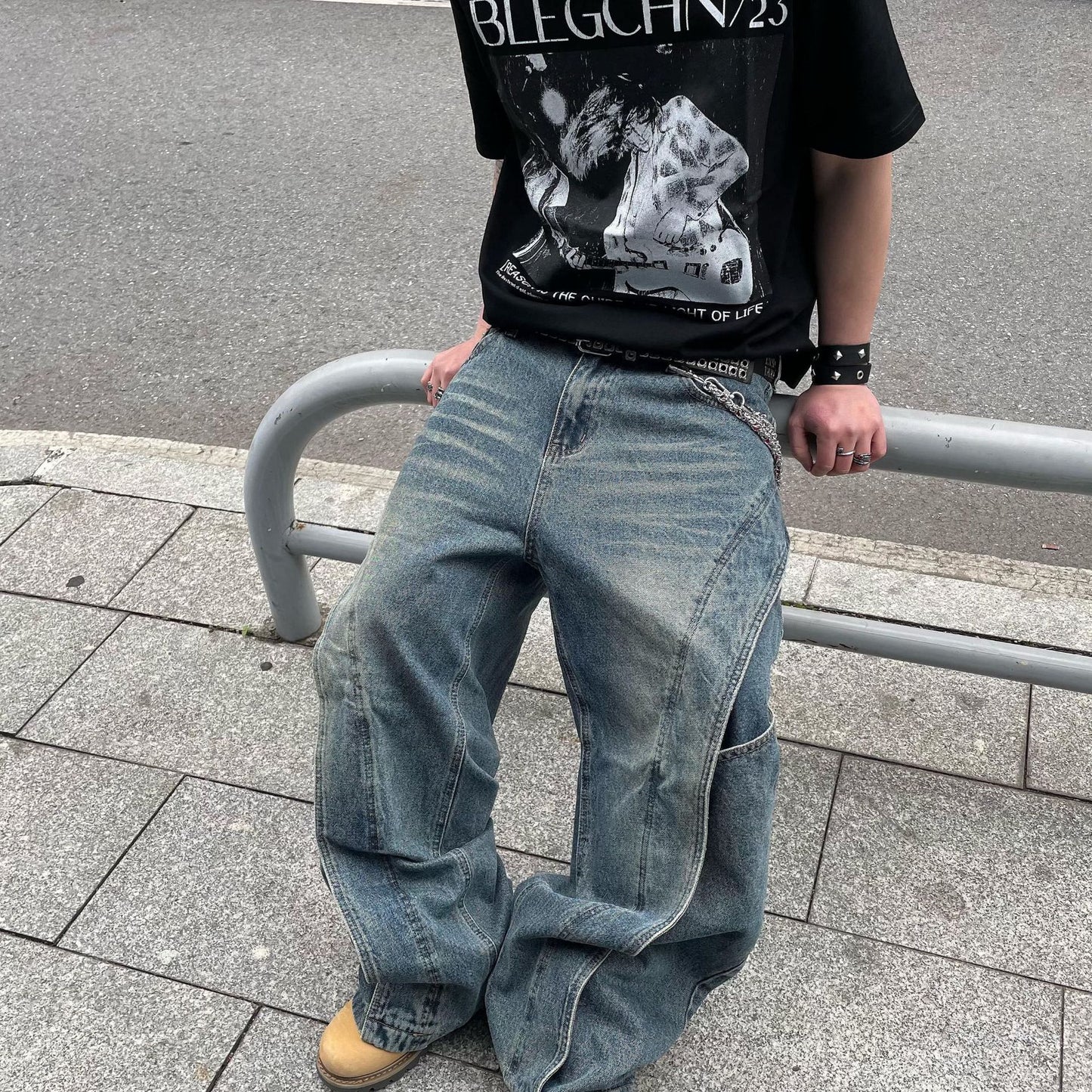 Loose Straight Leg Wide Leg Curved Knife Pants