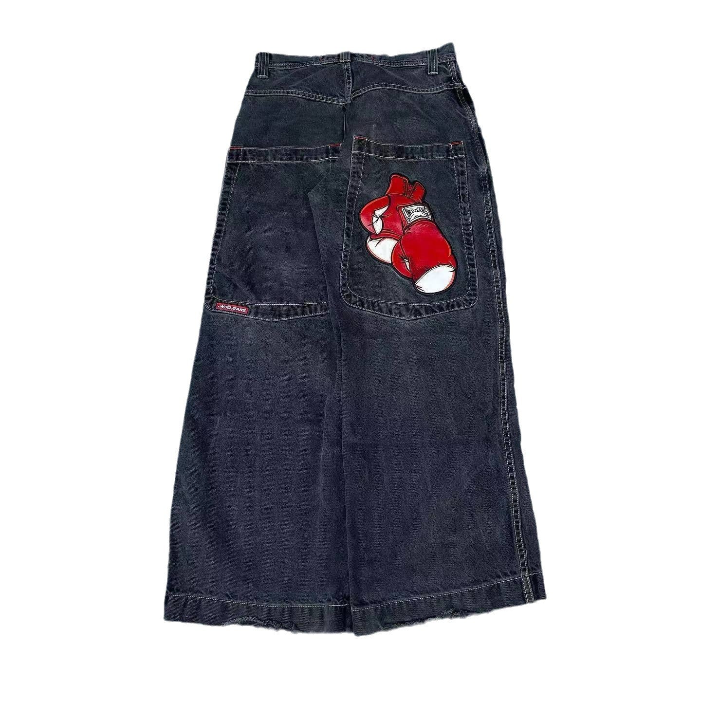 Harajuku Style Printed Jeans - Men's Straight Loose Wide Leg Pants