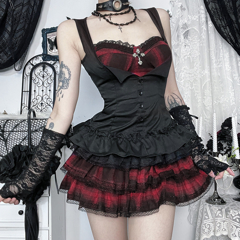 Checkered Half Skirt in Dark Style - Personalized Streetwear Skirt