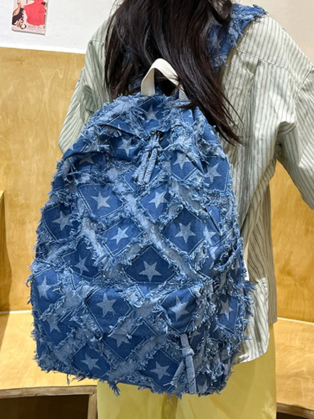 Playful Star Denim Backpack Bag