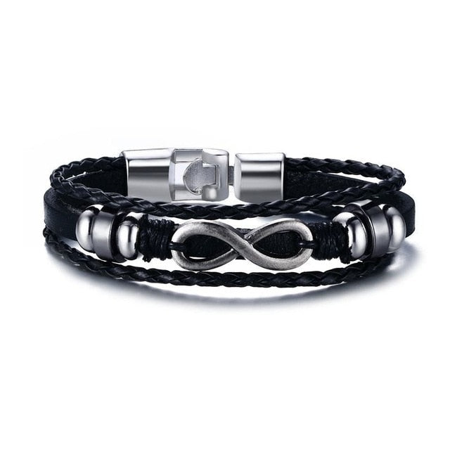 Harajuku Style Black Leather Infinity Men Bracelet