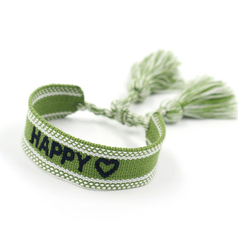 Embroidered Logo Woven Tassel Couple Wrist Strap Bracelets