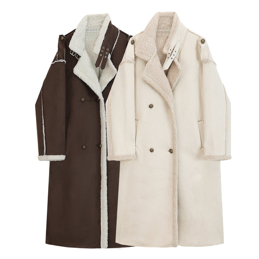 Harajuku Style Women's Warm Mid-Length Lamb Wool Coat