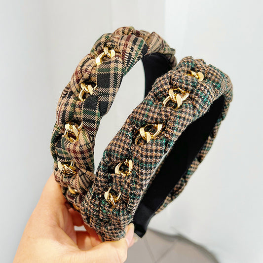 Plaid Style Headband - Retro College Look