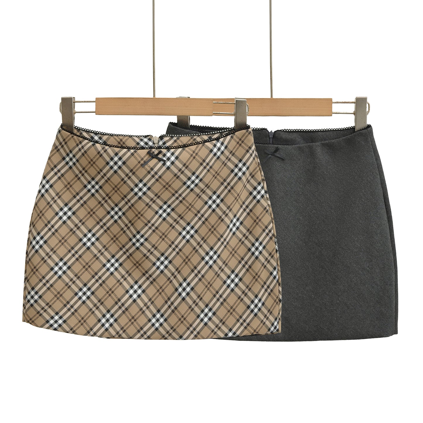 Lace Waist Bow Decorative Plaid Sexy Hip Hugging Half Skirt
