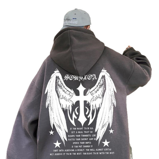 Cross Cross Wings Hoodie Men Heavyweight Couple Oversize Casual Hooded Jacket
