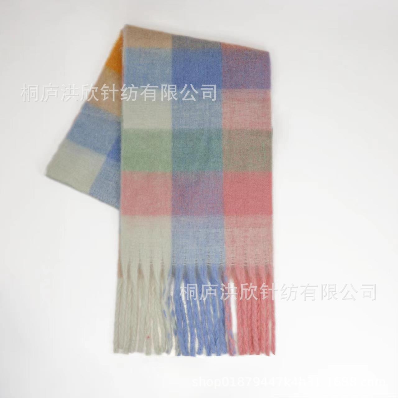 Rainbow Plaid Tassel Scarf for Autumn & Winter