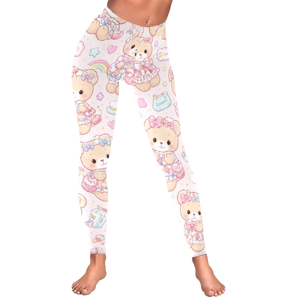 Harajuku Kawaii Teddy Bear Pattern Women's All-Over Low Rise Leggings