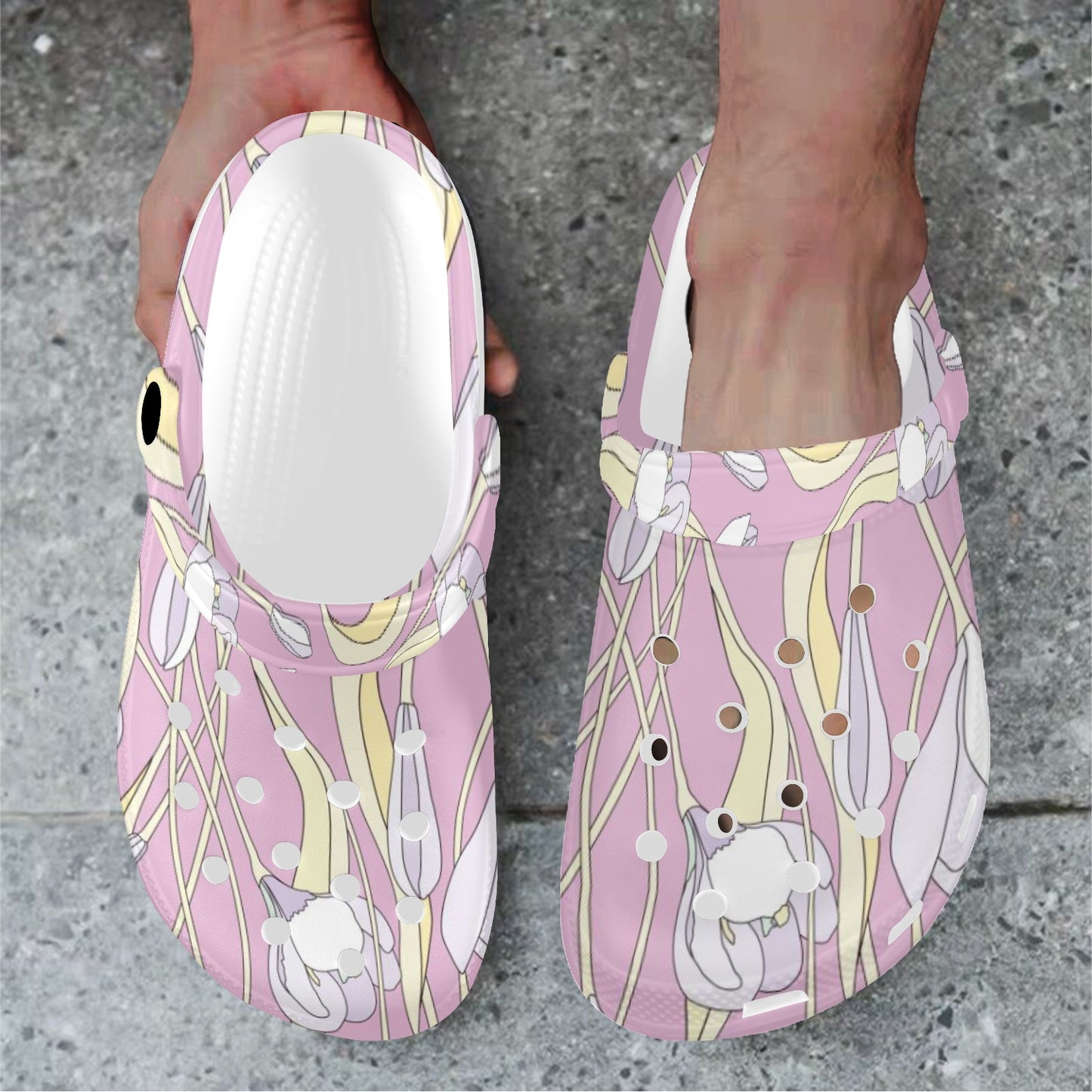 Pink Floral Pattern Print Adults Clogs