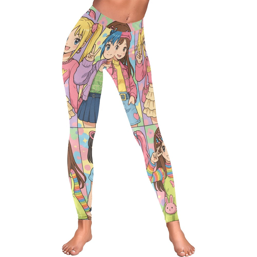 Cartoon Harajuku Girls Collage Women's All-Over Low Rise Leggings