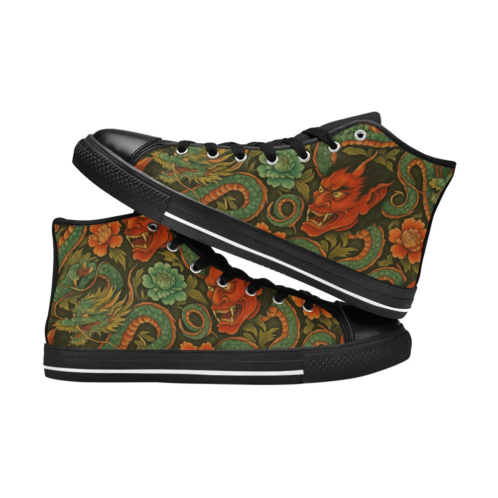Red Dragon Devil Pattern High Top Canvas Women's Shoes