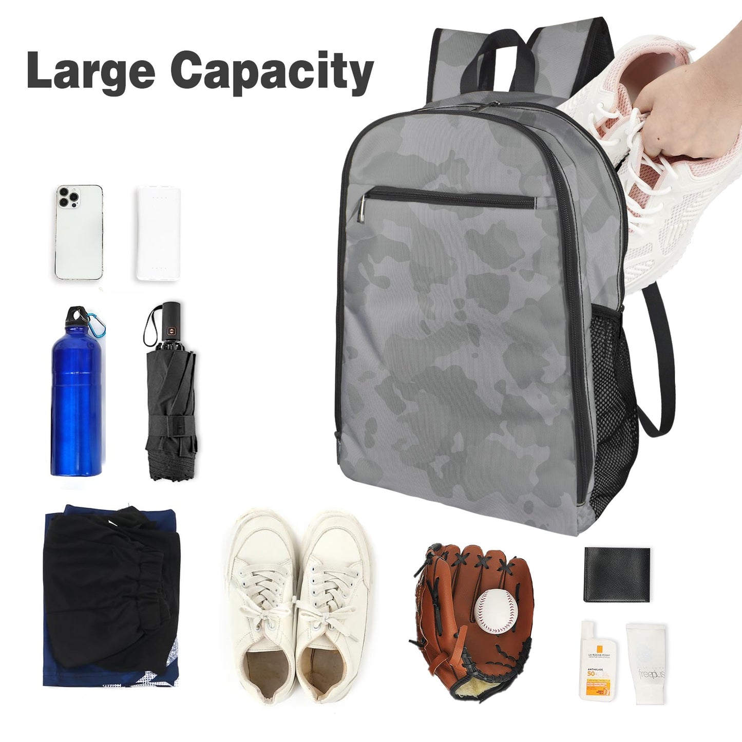 Gray Camo All Over Print Leisure Sports Backpack