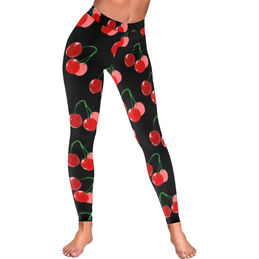 Harajuku Black Cherry Women's All-Over Low Rise Leggings