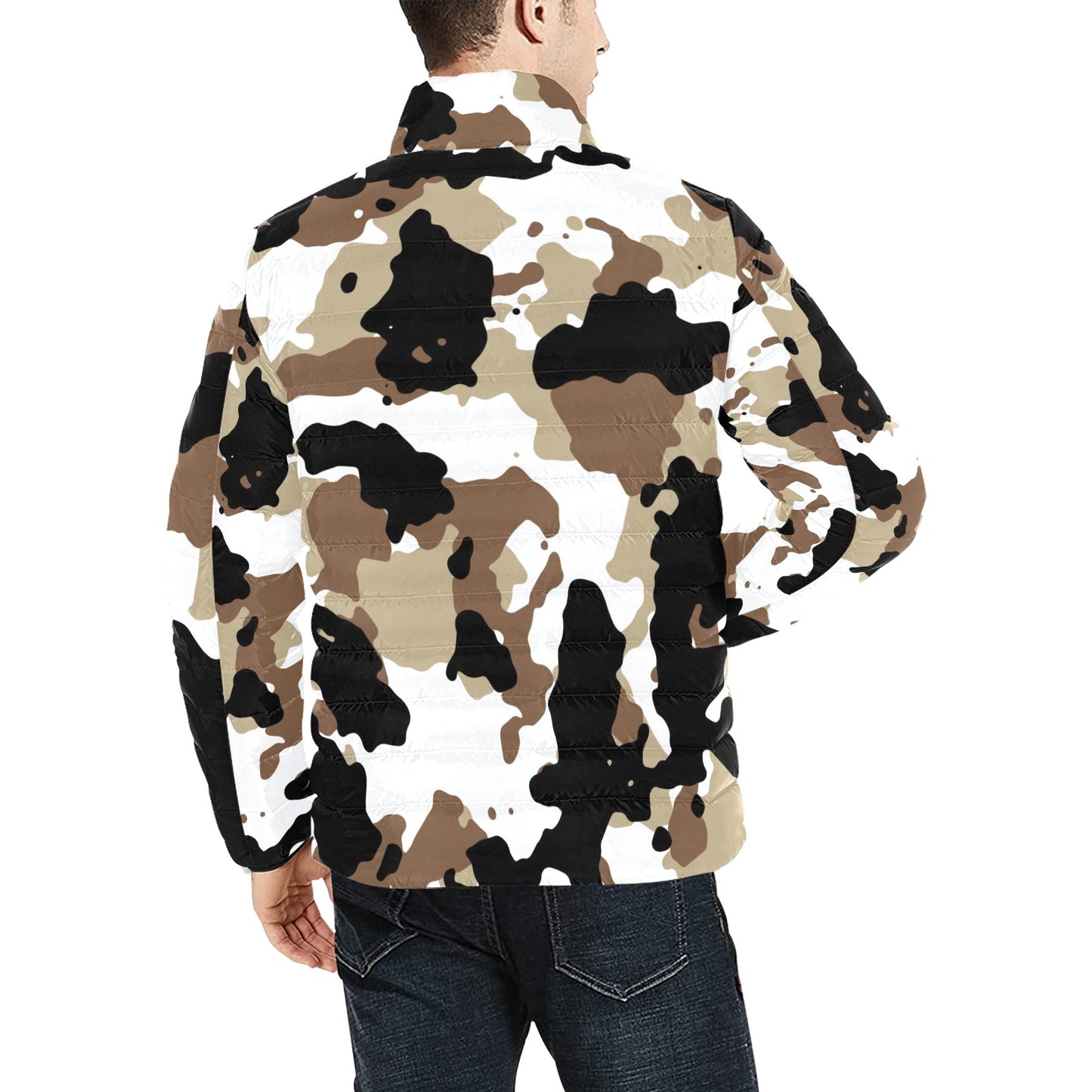 Brown and White Black Camo Men's Lightweight Bomber Jacket