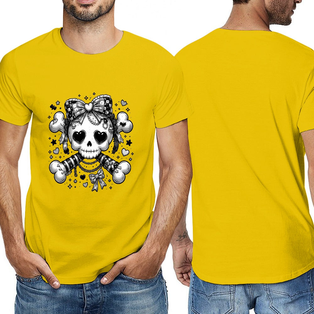 Harajuku Skull and Crossbones Men's Short Sleeve T-shirt - Yellow