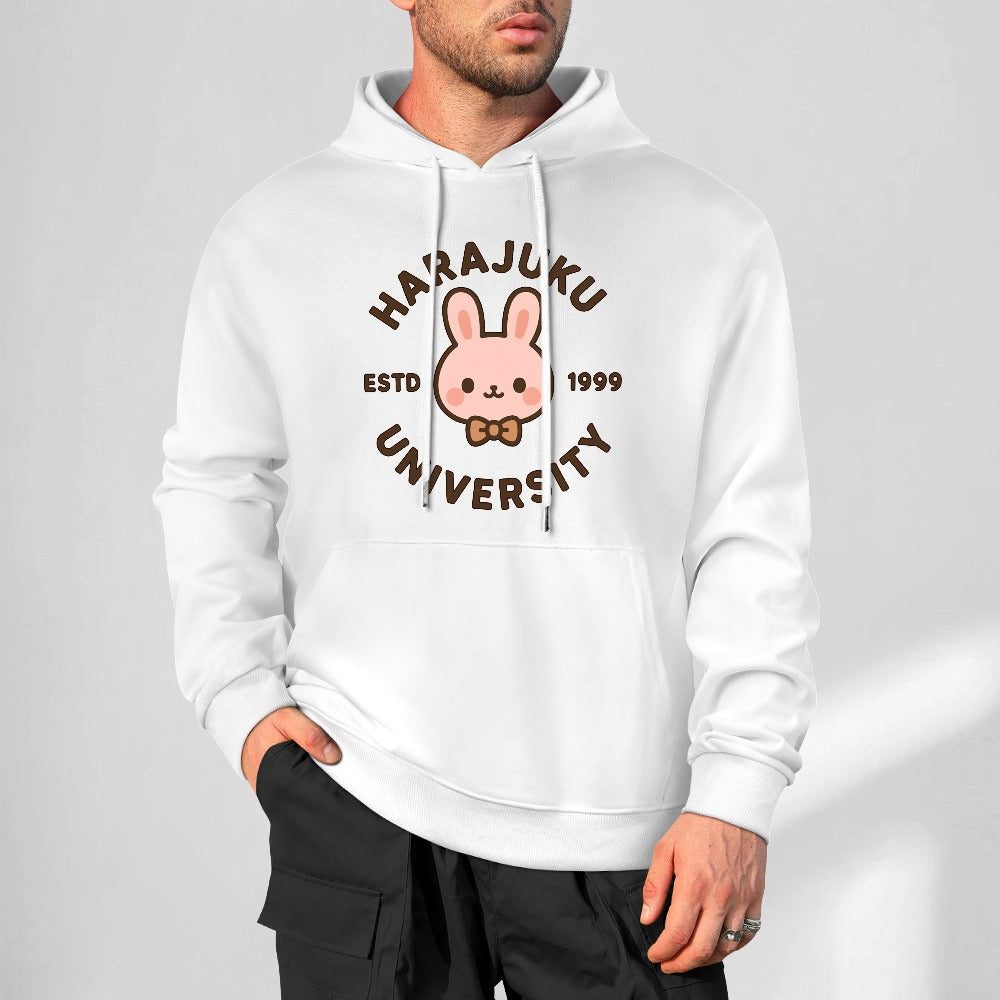Harajuku University Pure Cotton Hoodie - White