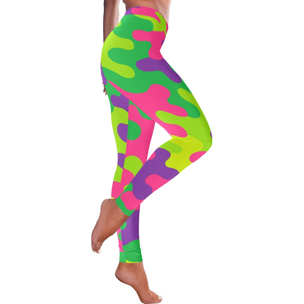 Neon Rainbow Camo Women's All-Over Low Rise Leggings