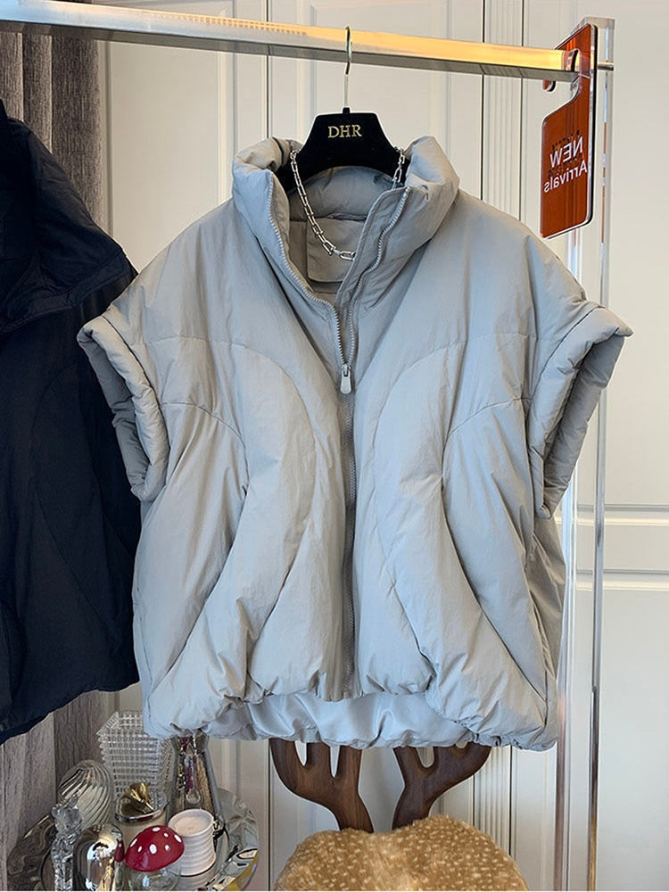 Harajuku Style Stand Collar Loose Down Jacket Vest
