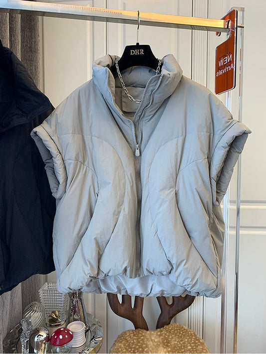 Harajuku Style Stand Collar Loose Down Jacket Vest