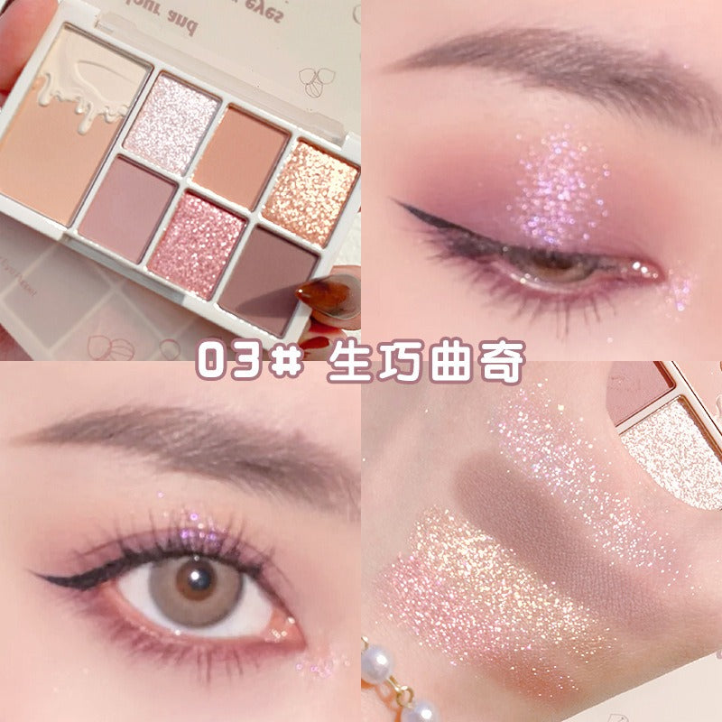 7 Color Red Wine Glitter Eyeshadow Palette - Korean Makeup