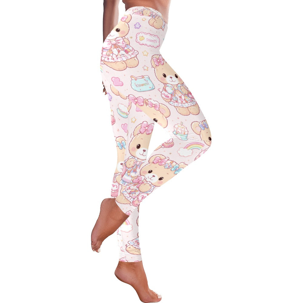 Harajuku Kawaii Teddy Bear Pattern Women's All-Over Low Rise Leggings