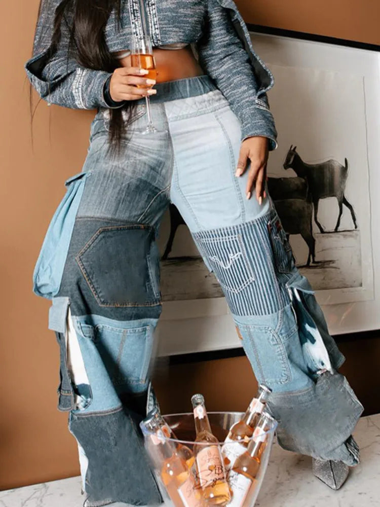 Harajuku Style Women's High Waist Wide Leg Pants with 3D Pockets