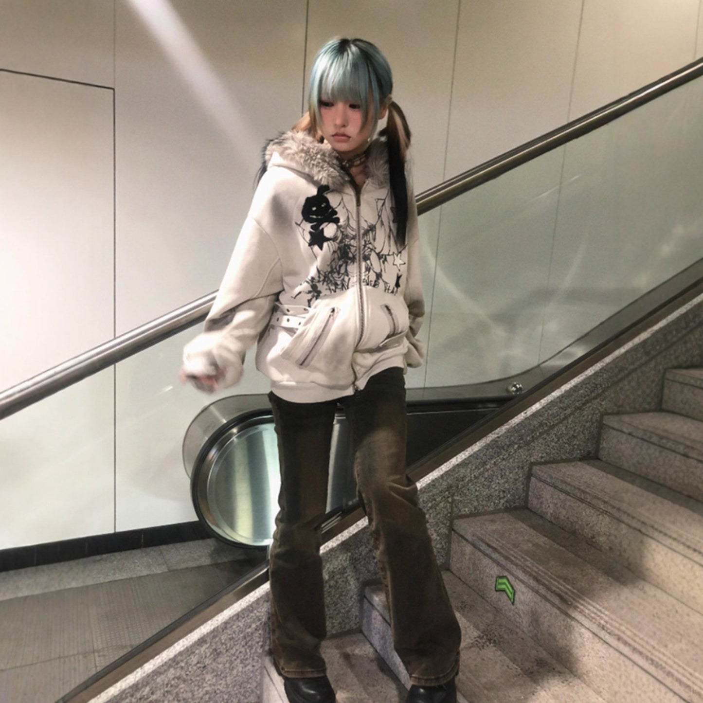 Fur Collar Rabbit Ear Hoodie for Women