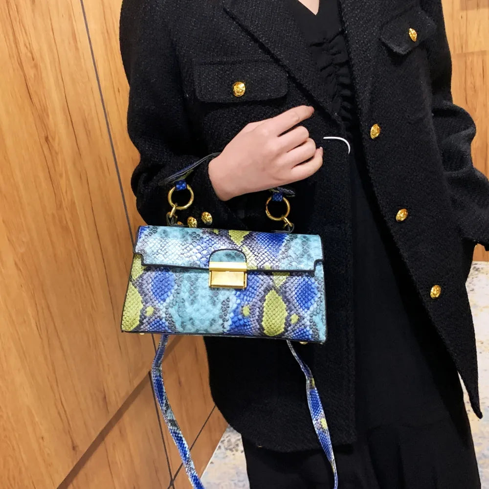 Playful PU Leather Snakeskin Print Crossbody Bag