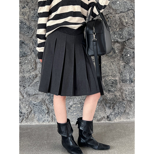 Harajuku High Waisted Woolen Pleated A-Line Skirt