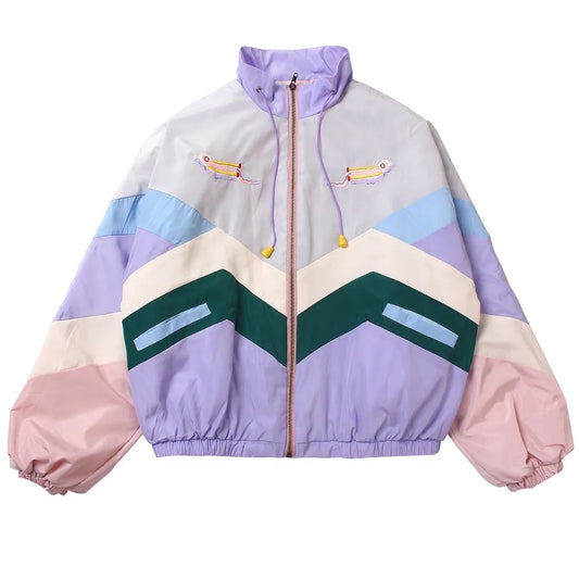 Playful Color Block Cartoon Embroidery Jacket