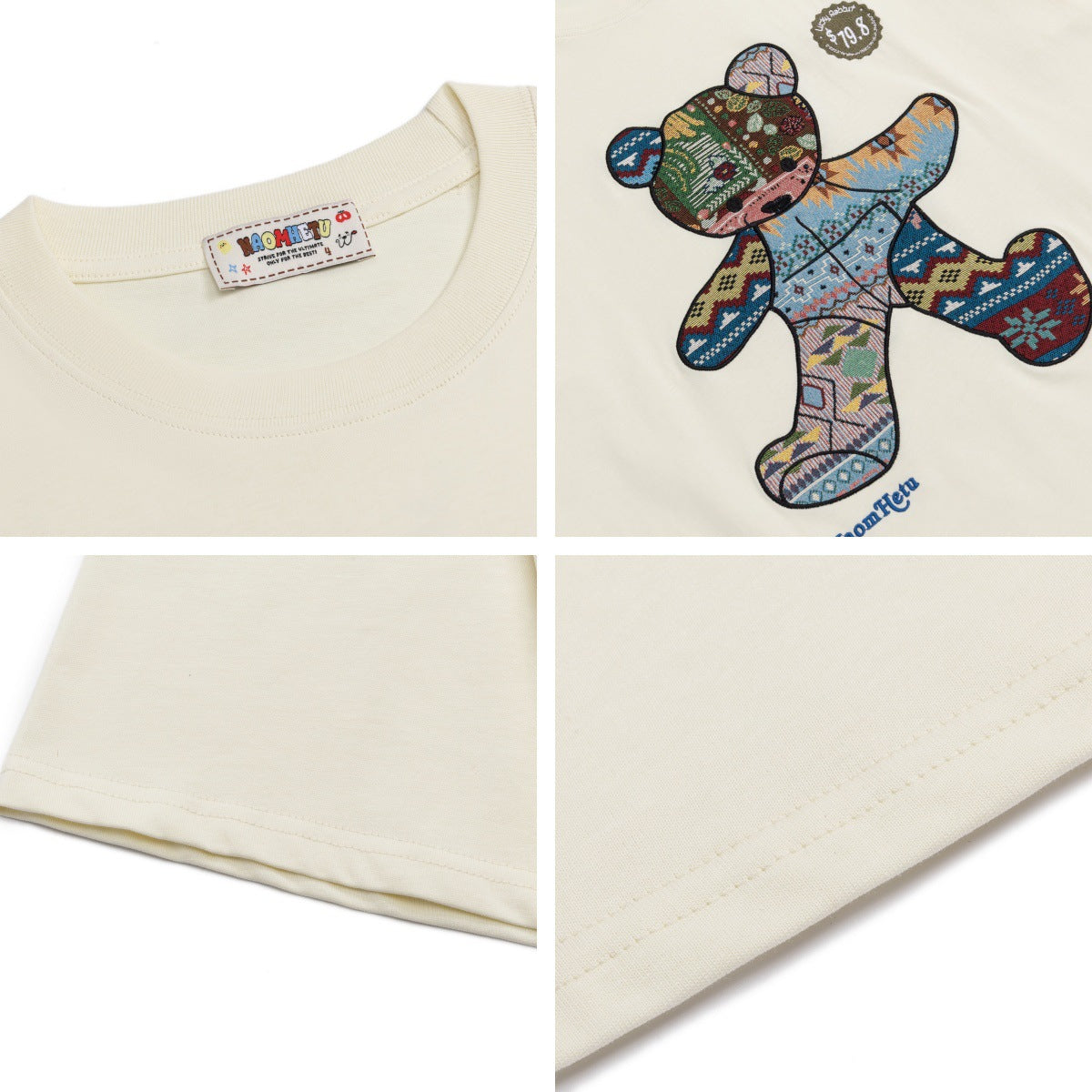 Design Bear Embroidery Short Sleeve T-Shirt