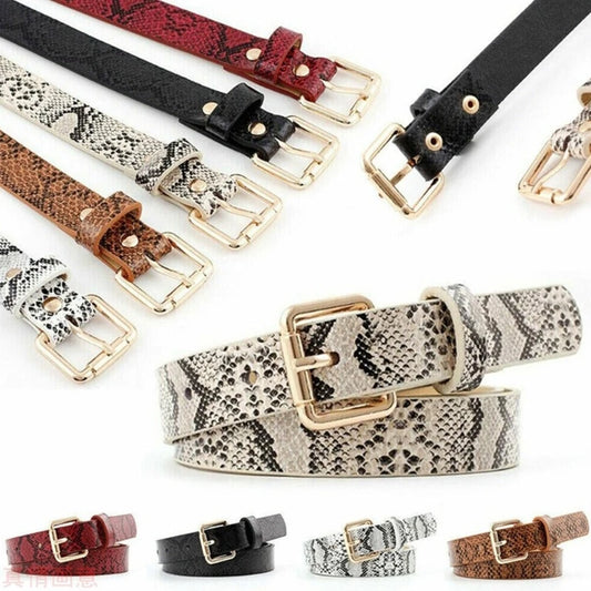 Vintage Leather Snake Pattern Waist Belt for Women
