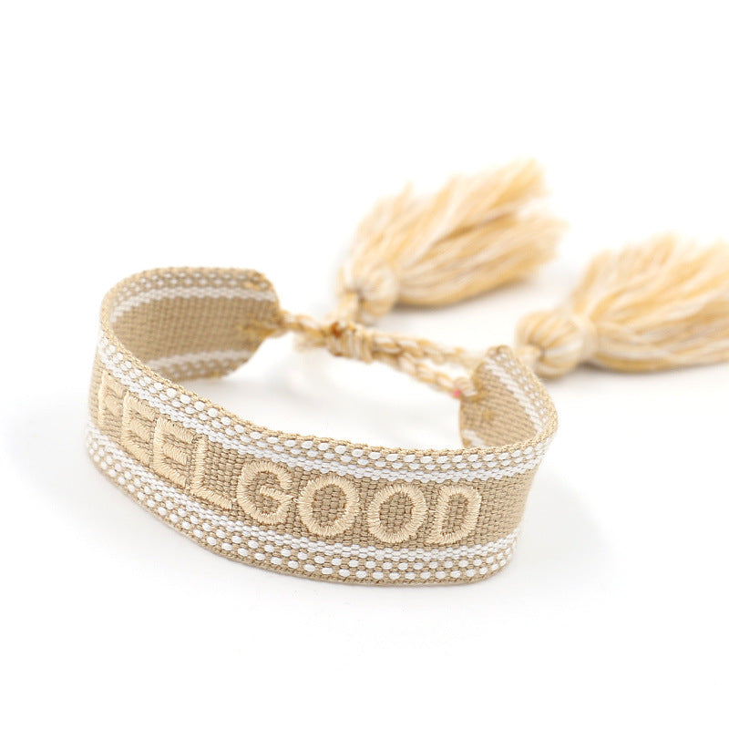 Embroidered Logo Woven Tassel Couple Wrist Strap Bracelets