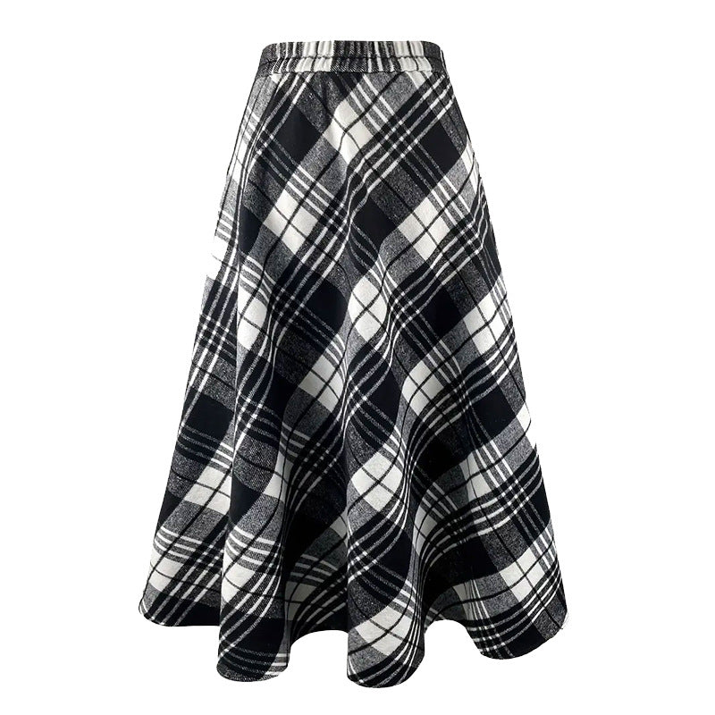 Elegant Black and White Plaid Umbrella Skirt