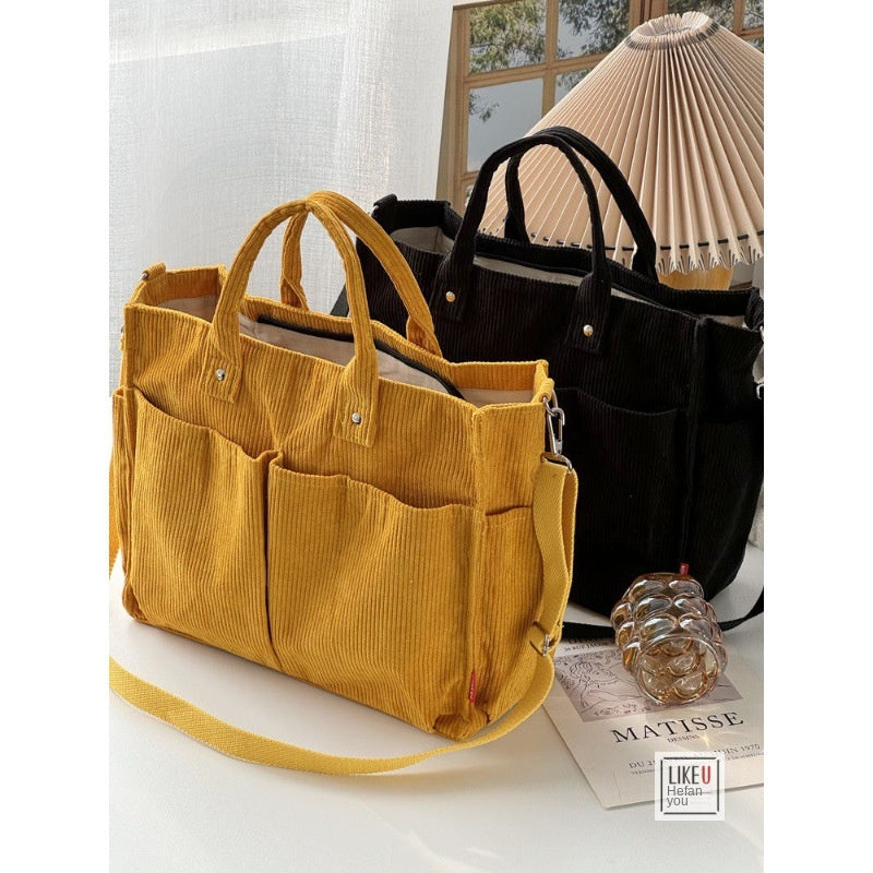 Thick Corduroy Multi-Pocket Commuter Tote