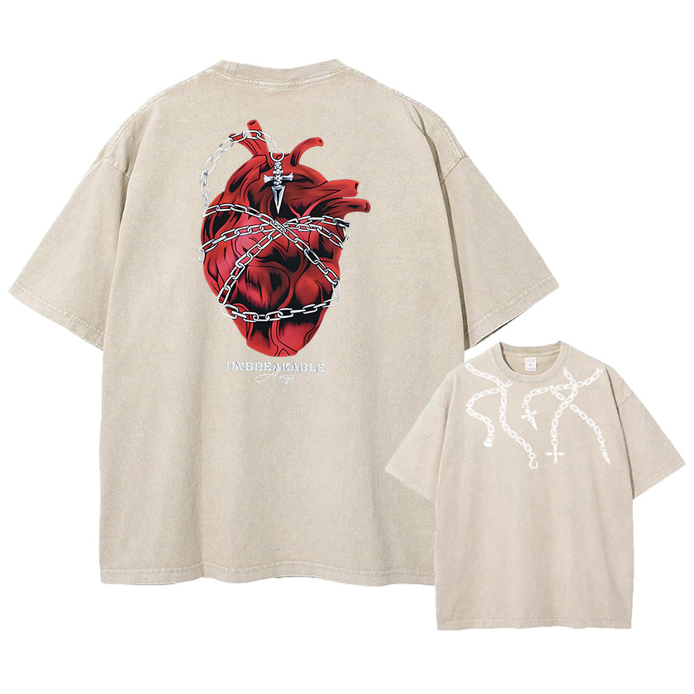 Printed Retro Washed Cotton T-Shirt Clothing