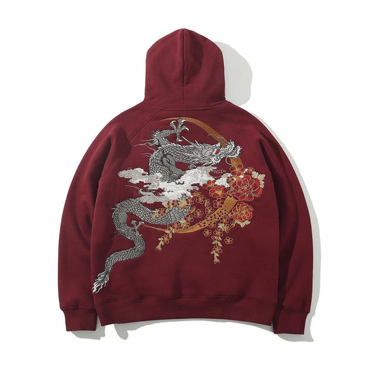 Green Dragon Embroidered Hoodie - Harajuku Style