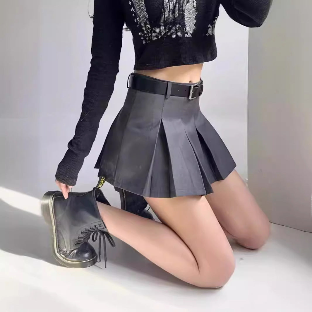 Pleated Mini Skirt with Waist Belt