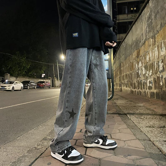 Harajuku Vibe Pentagram Smoke Gray Jeans for Men