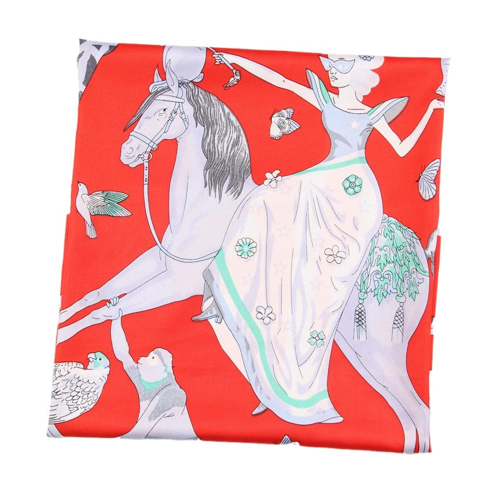 Handmade Silk Curled Scarf - Circus Animal Print 90cm