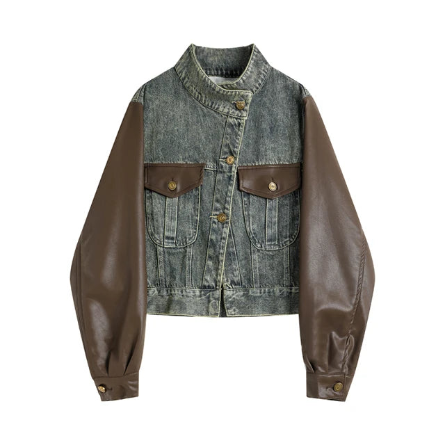 Harajuku Style Women's Patchwork Denim Coat