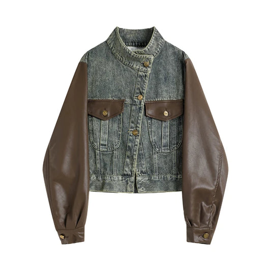 Harajuku Style Women's Patchwork Denim Coat