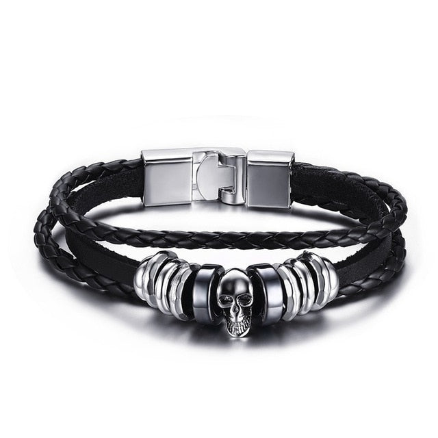 Harajuku Style Black Leather Infinity Men Bracelet