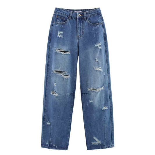 Playful Wide Leg Hole Decoration Jeans for Women