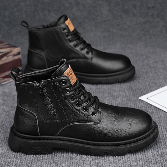 Men's Retro Harajuku Style Short Boots with Side Zipper