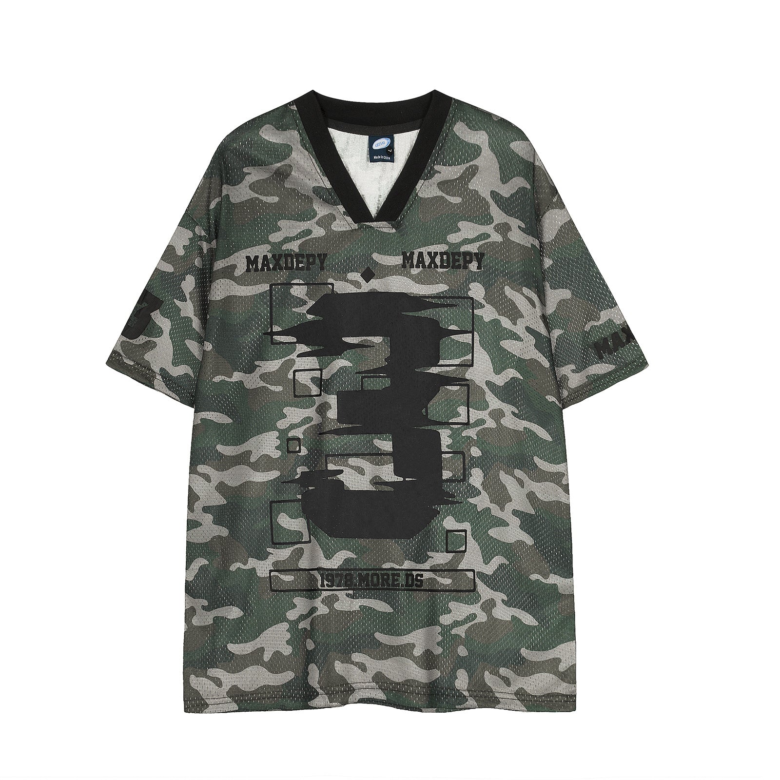 Retro Camouflage V-Neck Mesh T-Shirt