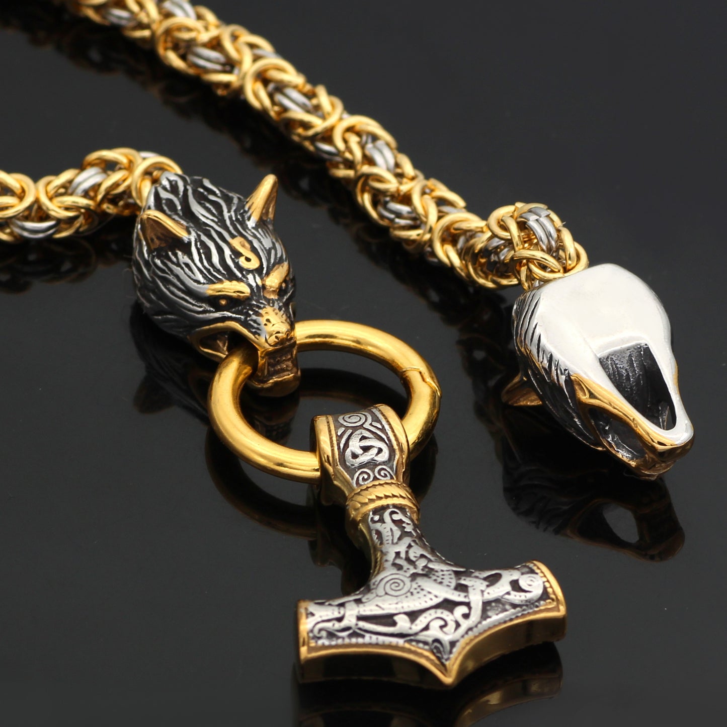 Men's Viking Wolf Head Pendant Necklace