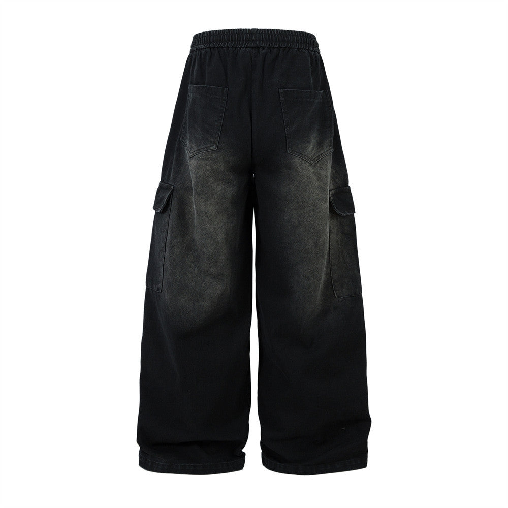 Harajuku Style Loose Pleated Denim Work Pants for Men